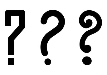 Vector set of question marks. Various shapes in black on a white background. 