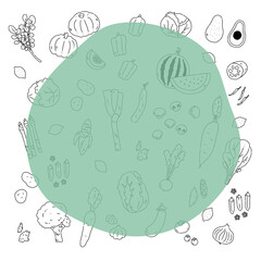 いろんな野菜の手描き線画イラストフレーム