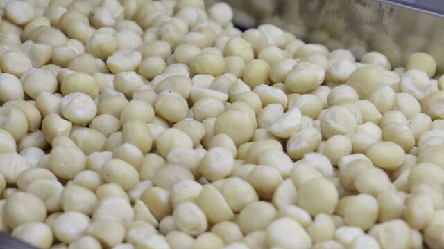 Processed macadamias nuts. Macadamias processadas.