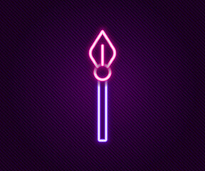 Glowing neon line Medieval spear icon isolated on black background. Medieval weapon. Colorful outline concept. Vector