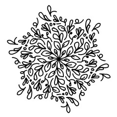 Round mandala element for coloring books. Black and white floral pattern abstraction. Vector illustration.