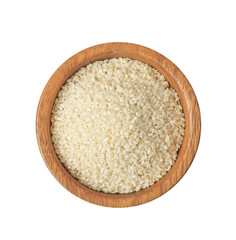 sesame seeds in wooden bowl isolated on white background.top view