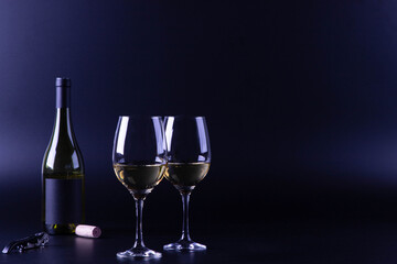 white wine glass with black background