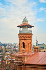 Observation tower on the roof of a residential building in Tbilisi. Panorama of the city