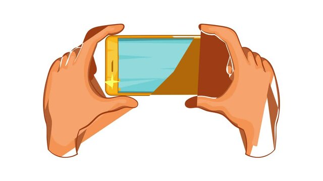 Hands holding cell phone icon animation cartoon best object isolated on white background