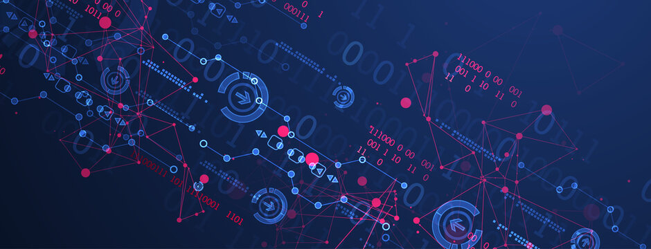 Abstract background with plexus effect. Scientific and technological concept with the use of technical elements.