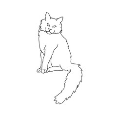 Minimalist Cat in abstract Line art style. Silhouette of sitting cute domestic pet. Hand drawn Vector doodle illustration on white isolated background. Design for logo or icon