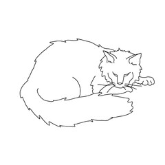 Minimalist Cat in abstract Line art style. Silhouette of lying cute domestic pet. Hand drawn Vector doodle illustration on white isolated background. Design for logo or icon