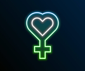 Glowing neon line Female gender symbol icon isolated on black background. Venus symbol. The symbol for a female organism or woman. Colorful outline concept. Vector