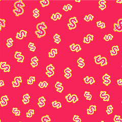 Line Dollar symbol icon isolated seamless pattern on red background. Cash and money, wealth, payment symbol. Casino gambling. Vector