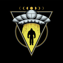 Bigfoot kidnapped by ufo vector illustration