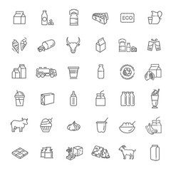 Set of icons for milk. Milk products line icon set