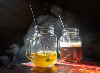 glasses with refreshing iced tea