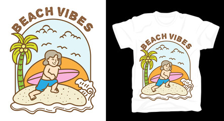 Beach and surfing illustration t-shirt design