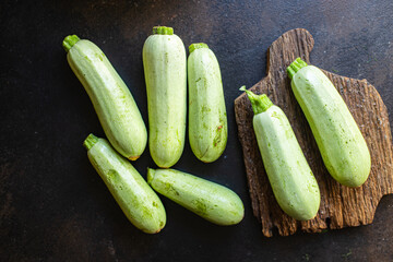 zucchini vegetable harvest organic farm product on the table, healthy meal copy space food background rustic. top view