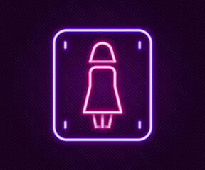 Glowing neon line Female toilet icon isolated on black background. WC sign. Washroom. Colorful outline concept. Vector