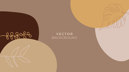 Abstract organic background vector. Earth tone minimal style wallpaper with foliage line art floral and botanical leaves, Organic shapes. Vector background for cover, banner, poster, Web and packaging
