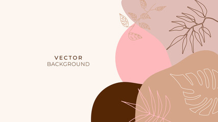 Abstract organic background vector. Earth tone minimal style wallpaper with foliage line art floral and botanical leaves, Organic shapes. Vector background for cover, banner, poster, Web and packaging