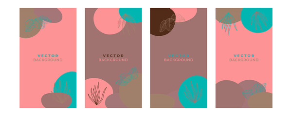 Abstract organic background vector. Earth tone minimal style wallpaper with foliage line art floral and botanical leaves, Organic shapes. Vector background for cover, banner, poster, Web and packaging