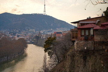 The Kura River flows through the city of Tbilisi. City landscape
