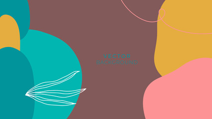 Fashion abstract background with organic shapes and hand draw line in earth tone color. Modern design template with space for text. Minimal stylish cover for branding design. Vector illustration