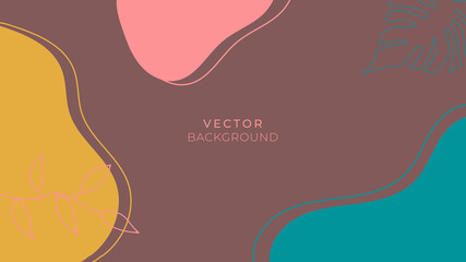 Fashion abstract background with organic shapes and hand draw line in earth tone color. Modern design template with space for text. Minimal stylish cover for branding design. Vector illustration