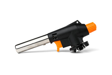 Blowtorch to gas bottle isolated on white background.