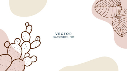 Abstract art background vector. Luxury minimal style wallpaper with golden line art flower and botanical leaves, Organic shapes, Watercolor. Vector background for banner, poster, Web and packaging