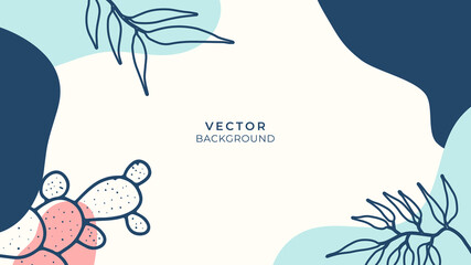 Abstract art background vector. Luxury minimal style wallpaper with golden line art flower and botanical leaves, Organic shapes, Watercolor. Vector background for banner, poster, Web and packaging
