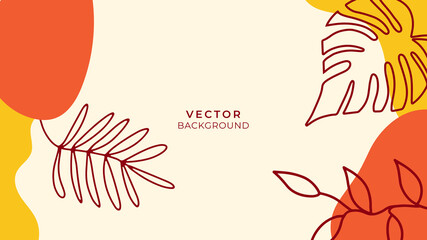 Abstract art background vector. Luxury minimal style wallpaper with golden line art flower and botanical leaves, Organic shapes, Watercolor. Vector background for banner, poster, Web and packaging