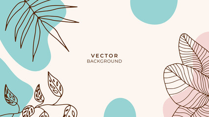 Abstract art background vector. Luxury minimal style wallpaper with golden line art flower and botanical leaves, Organic shapes, Watercolor. Vector background for banner, poster, Web and packaging
