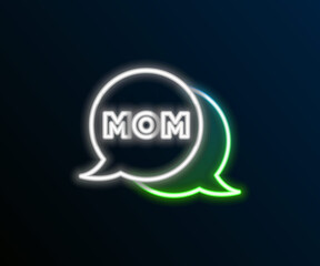 Glowing neon line Speech bubble mom icon isolated on black background. Happy mothers day. Colorful outline concept. Vector