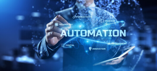 Fototapeta na wymiar Automation - business workflow optimisation. RPA - Robotic process automation. Smart technology concept.