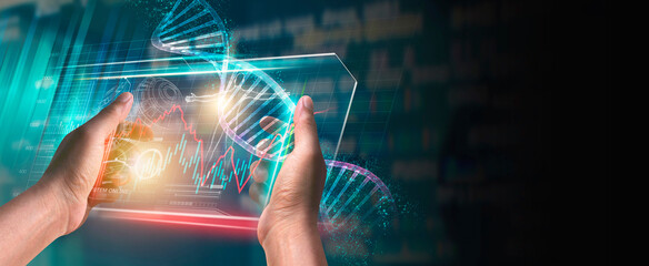 DNA concept of new ideas with Digital Virtual analysis chromosome DNA test of human in situations...