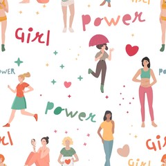Girl power seamless pattern. Woman rights concept.