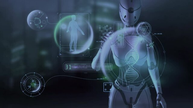 Alien artificial intelligence studies the human structure.