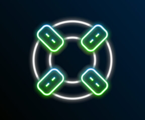 Glowing neon line Lifebuoy icon isolated on black background. Lifebelt symbol. Colorful outline concept. Vector