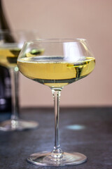 Glass of wine on wooden table