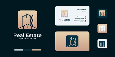 Building logo template with golden style color for the company identity.