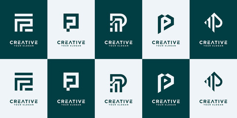 Set of creative abstract monogram letter p logo design collection.	