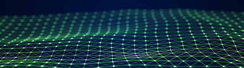 Network connection points and lines. Abstract background with dynamic wave. Plexus. 3D rendering of a large data background.