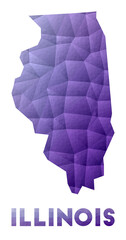 Map of Illinois. Low poly illustration of the us state. Purple geometric design. Polygonal vector illustration.
