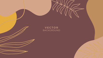 Fashion abstract background with organic shapes and hand draw line in earth tone color. Modern design template with space for text. Minimal stylish cover for branding design. Vector illustration