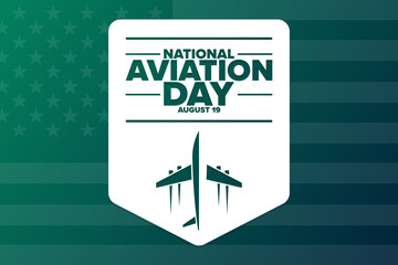 National Aviation Day. August 19. Holiday concept. Template for background, banner, card, poster with text inscription. Vector EPS10 illustration.