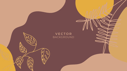 Fashion abstract background with organic shapes and hand draw line in earth tone color. Modern design template with space for text. Minimal stylish cover for branding design. Vector illustration