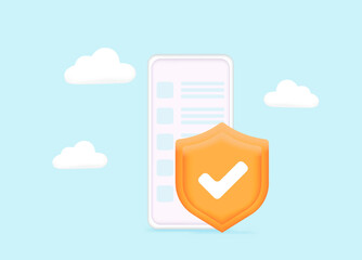 Data security concept. Mobile security app on smartphone screen. Data security protection. Security and antivirus protection. Data center. Website template. 3D Vector Illustrations. Web banner
