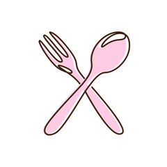 Continous one line drawing fork and spoon restaurant logo stock vector
