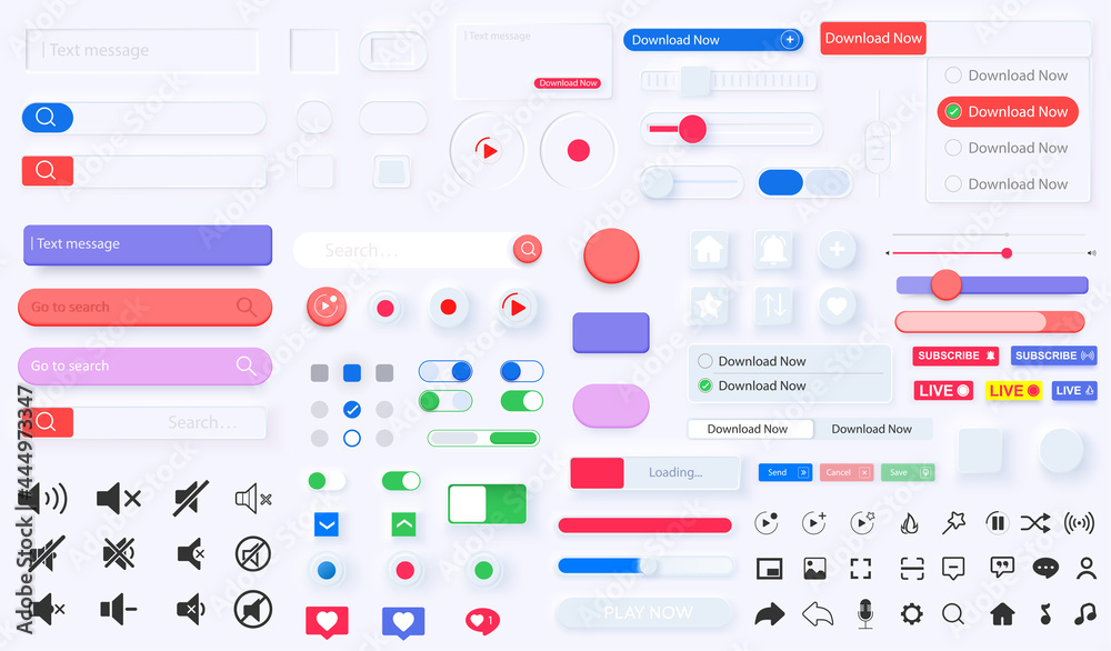 Poster user interface elements for mobile app. neumorphism user interface design kit. screen buttons. web, 