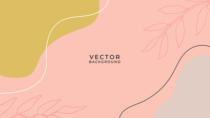 Obraz na płótnie Canvas Beautiful pastel social media banner template with minimal abstract organic shapes composition in trendy contemporary collage style. Organic background with floral element, line and blob shapes