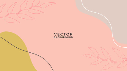 Beautiful pastel social media banner template with minimal abstract organic shapes composition in trendy contemporary collage style. Organic background with floral element, line and blob shapes